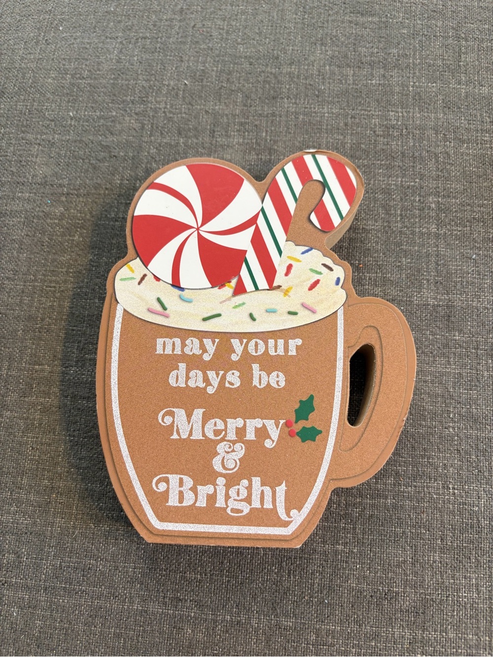 Candy Cane Hot Cocoa Mug Christmas Tabletop Sign Holiday Décor